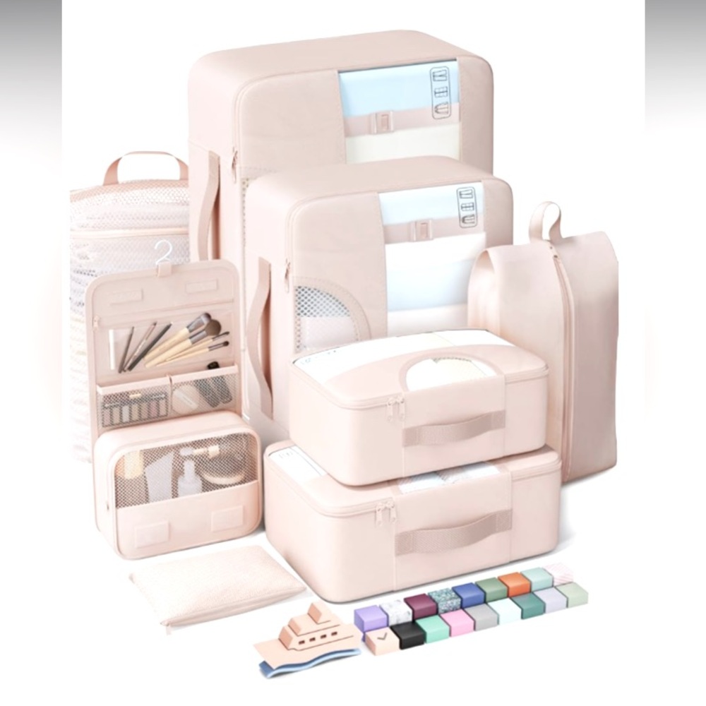 Veken Beige 8 Set Packing Cubes Travel Organizer Set